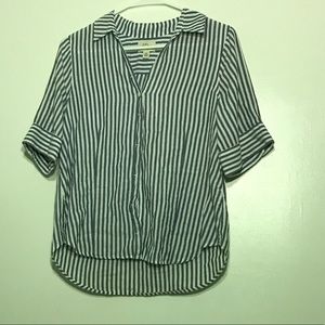 short sleeve gray striped button down blouse